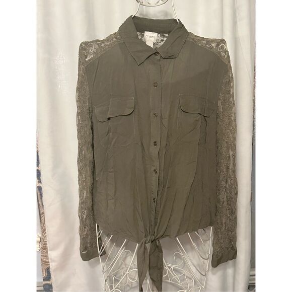 GOOD CONDITION CHICO’S Dreama Lace Button-Down Top size 2 (MEDIUM) green - Picture 5 of 9